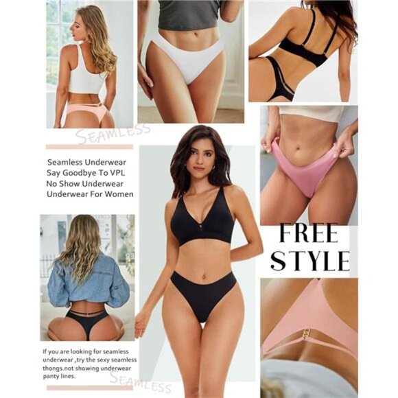 Women's Underwear Seamless Thongs 6 Pack No Show Thong Breathable Invisibles - Picture 4 of 7